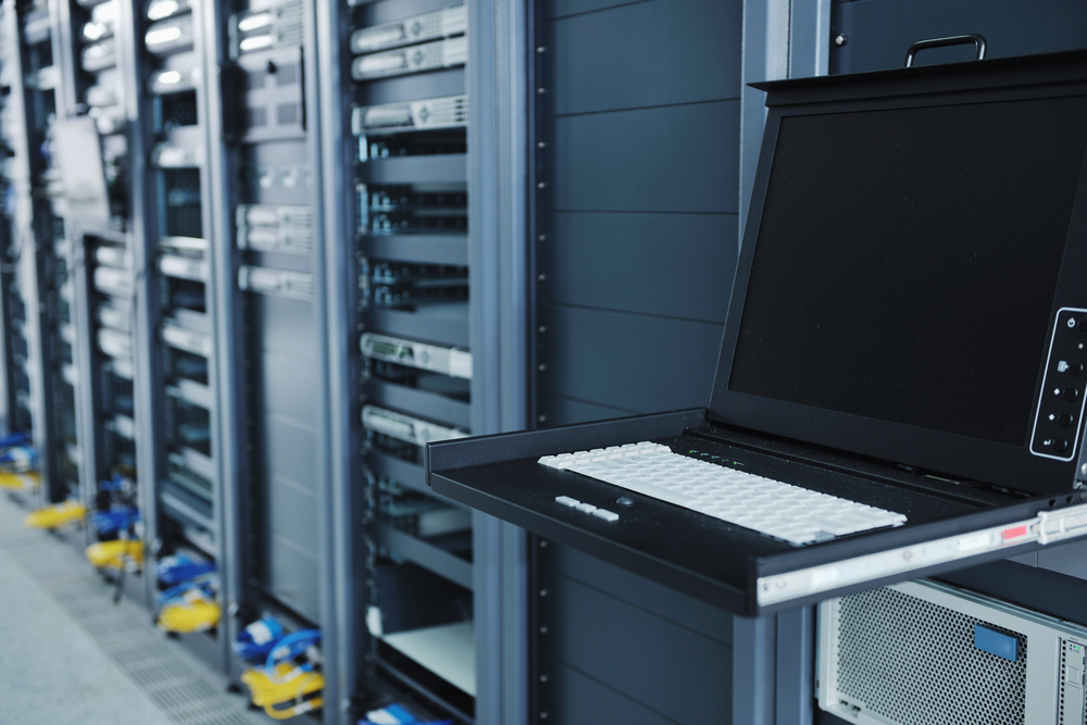 network server room with computers for digital tv ip communications and internet